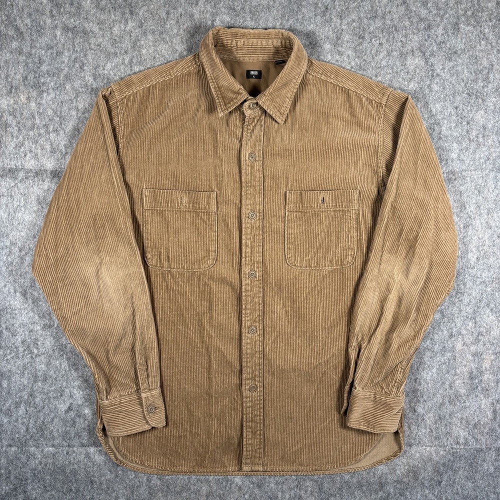 Uniqlo Corduroy Work Shirt Men's XL Cotton Button Up Brown Streetwear